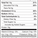 Red curry nutrition label