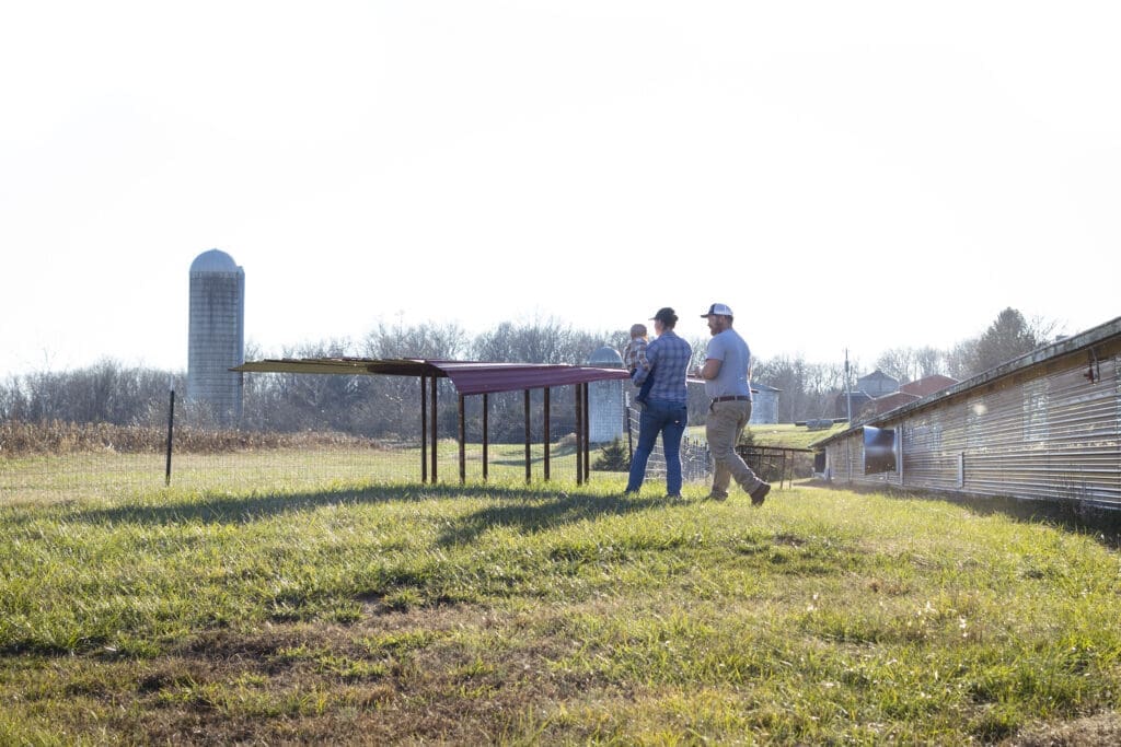 Farmers walking in the outdoor access area