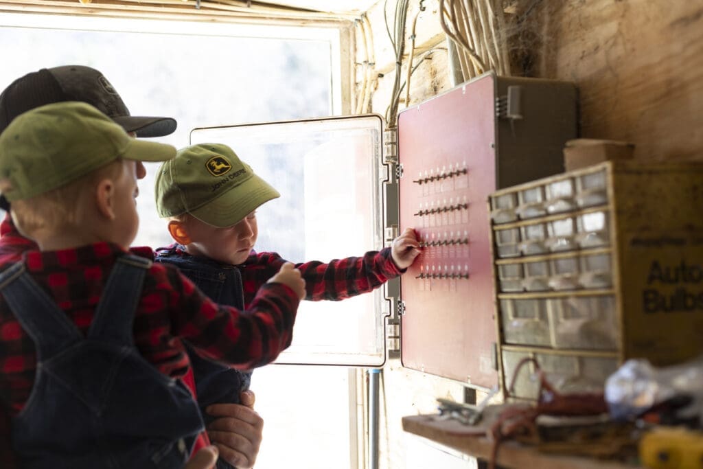 Checking the chickens with dad