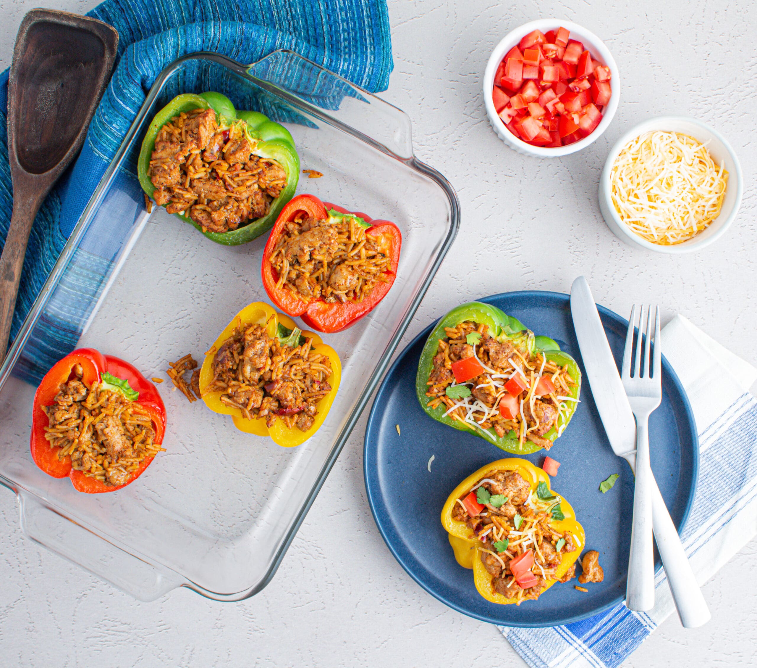 Colorful Bell Peppers Stuffed with Farmer Focus Ground Chicken